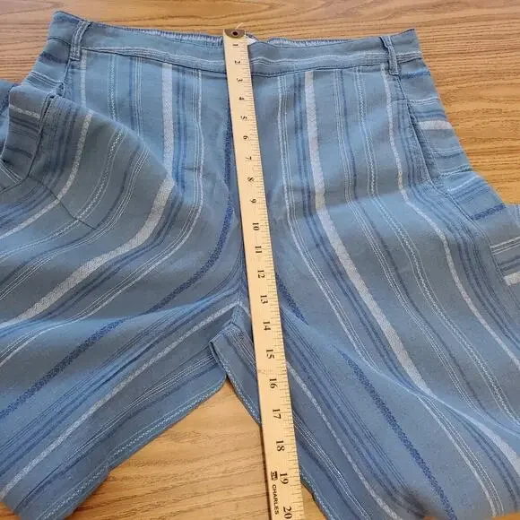 Anthropologie Pants Size Large Womens Blue Linen Cropped Wide Leg Striped Belt - Picture 7 of 11